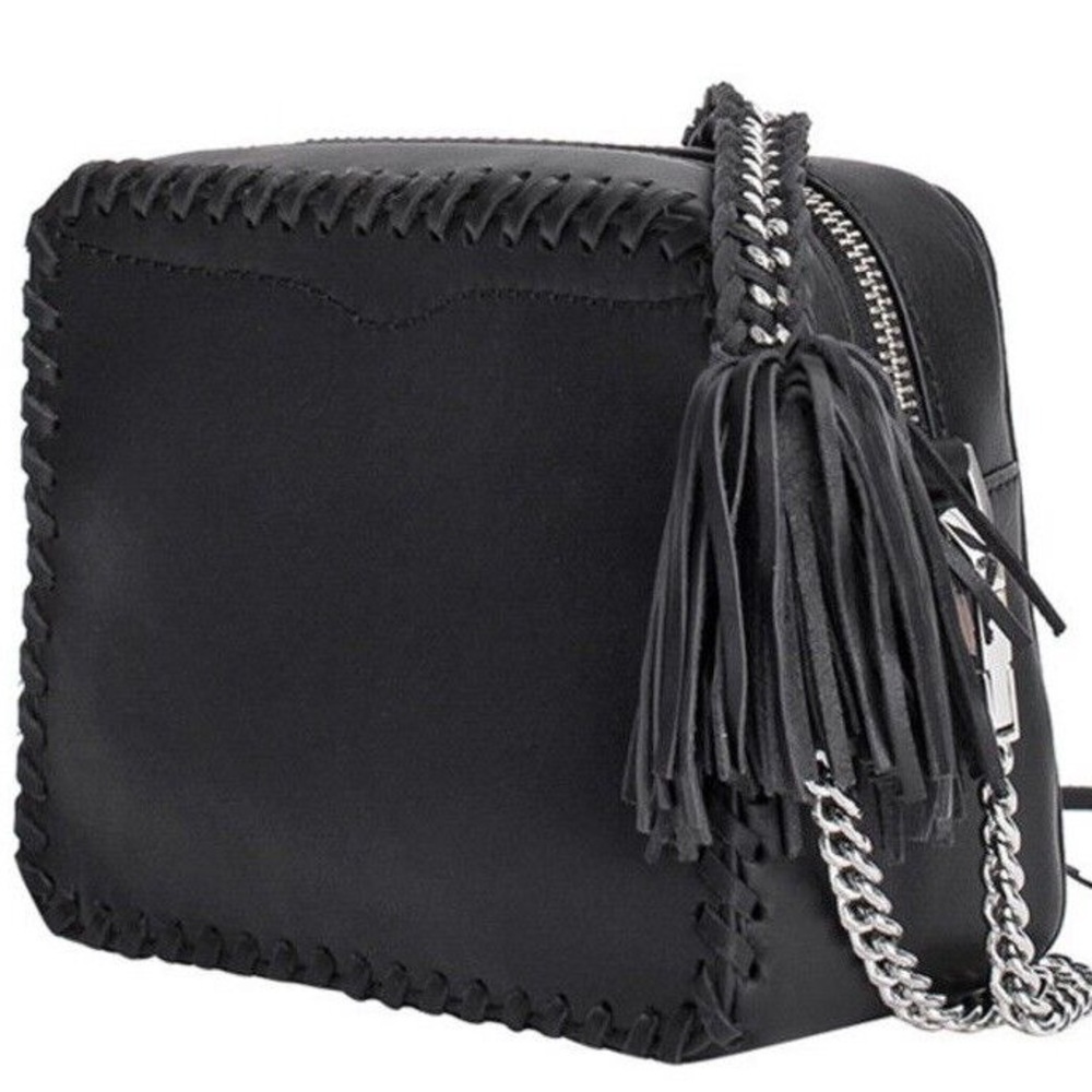 Rebecca Minkoff Biker Crossbody Bag Black Leather Braided Chain Strap Purse - Picture 6 of 16
